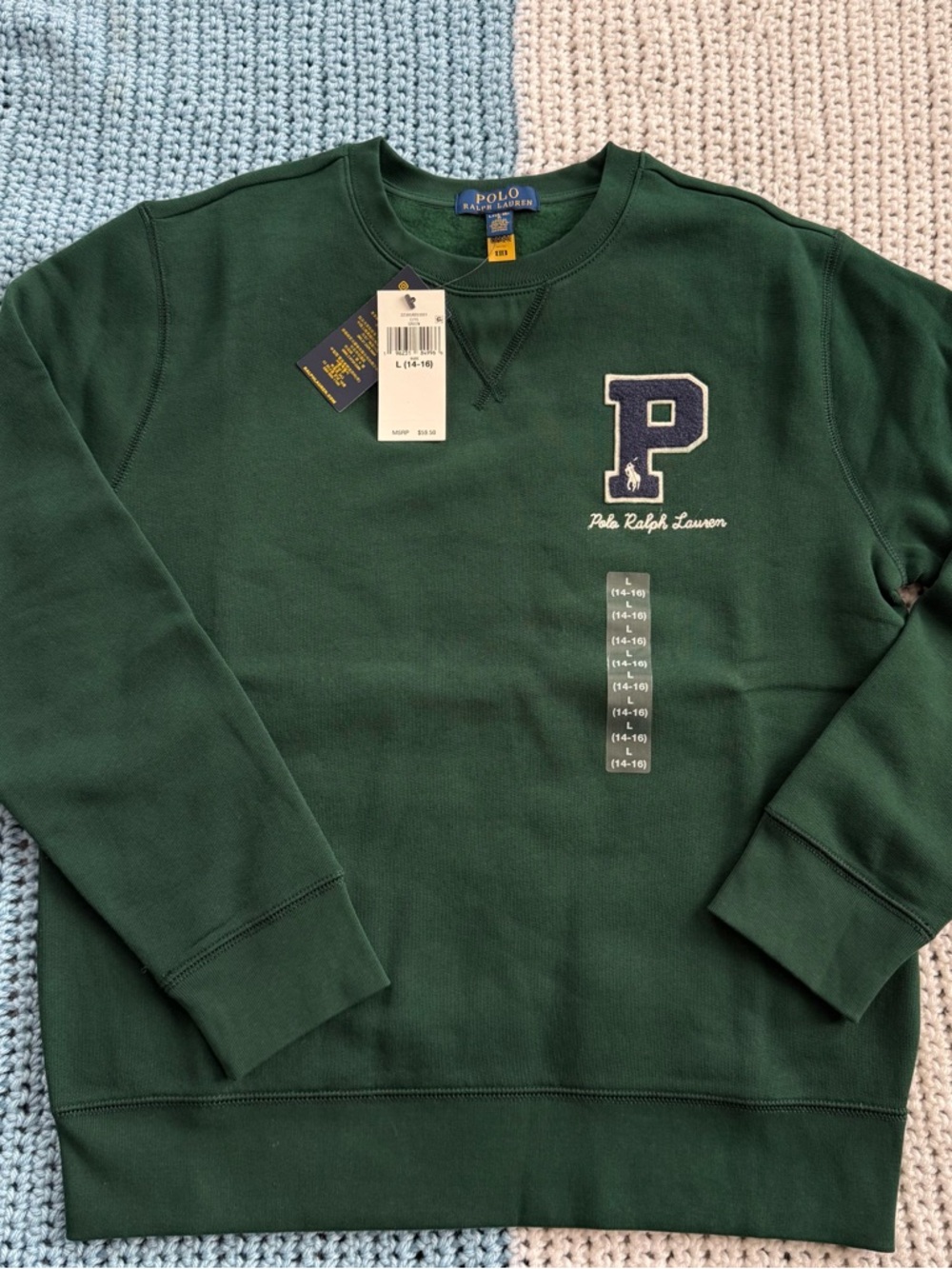 Polo by Ralph Lauren Dark Green Crewneck Sweatshirt with Navy 'P' Patch
